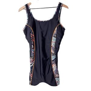 OCEAN BLUES ONE PIECE WOMEN SWIMSUIT BLACK LEAF PRINT SIZE XL BRAND NEW WITH TAG